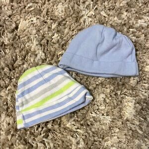 Blue and Striped Kids Beanie Set